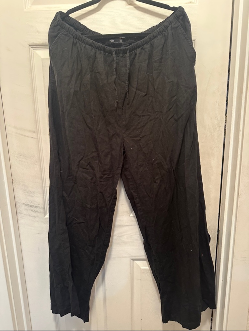 Fox Black Linen Rayon Wide Leg Drawstring Pants